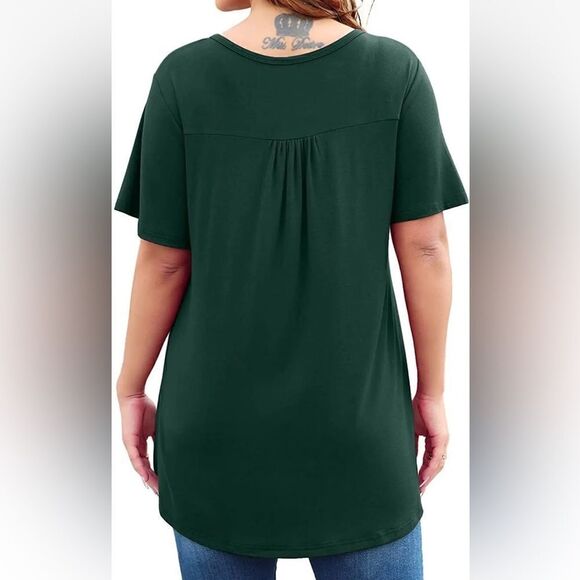 ZYFMAILY Womens Ruffle Short Sleeve Top Flowy Henley V Neck Tunic 3x royal blue - Picture 4 of 6